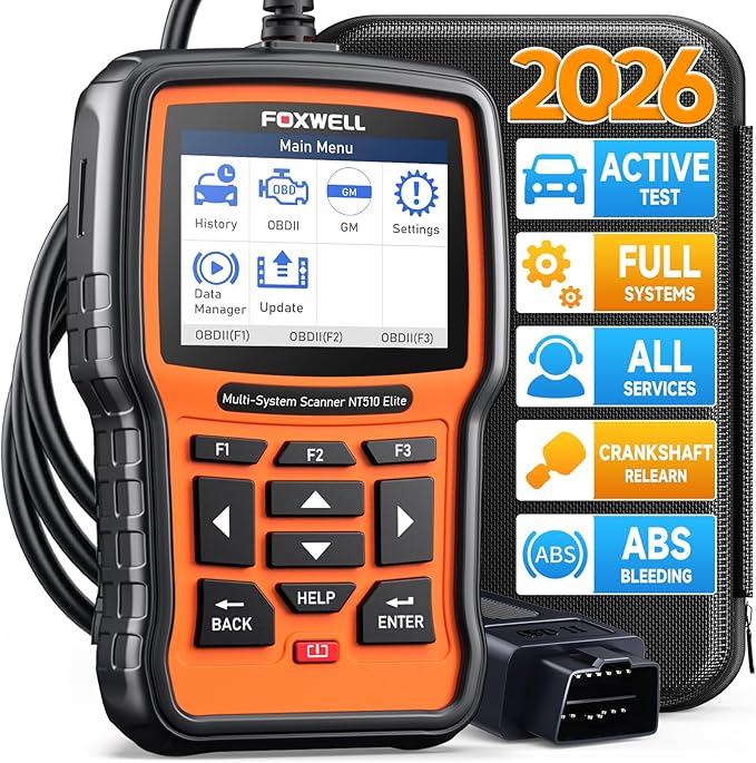 FOXWELL NT510 Elite fit for GM OBD2 Scanner, Bi-Directional All System Engine ABS SRS Diagnostic Scan Tool Code Reader for Chevrolet Cadillac GMC, All Reset Oil EPB TPS ABS Bleeding Crankshaft Relearn