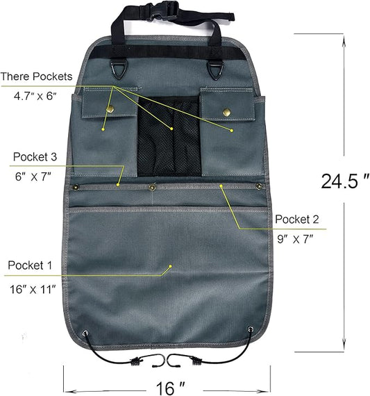 Car Seat Back Organizer with Multiple Pockets and Hooks (grey)