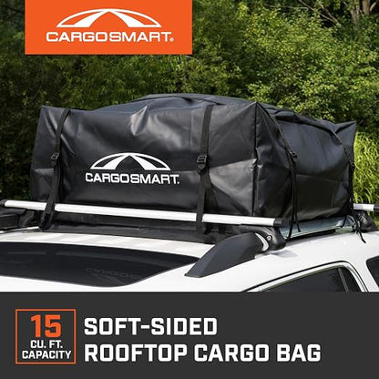CARGOSMART CargoSmart Soft Sided Car Top Cargo Bag, 38”x38”x18” – Adds up to 15 Cubic Feet of Storage – Easily Mounts to Vehicle’s Roof Rack or Roof Top Basket – Heavy-Duty Vinyl, Black