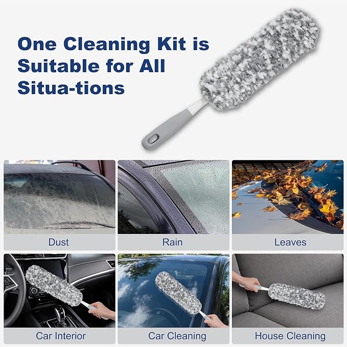 17.3" Handheld Microfiber Car Duster for Cleaning, Multi-Purpose Duster with Detachable & Washable Head, for Car Interiors, Electronic Products, Furniture, Windows, and Delicate Surfaces