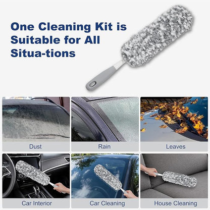 17.3" Handheld Microfiber Car Duster for Cleaning, Multi-Purpose Duster with Detachable & Washable Head, for Car Interiors, Electronic Products, Furniture, Windows, and Delicate Surfaces