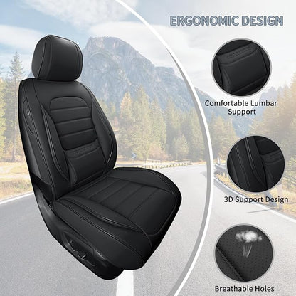 Front Car Seat Covers, 2Pcs Universal Leather Seat Covers for Cars, Full Coverage Waterproof Automotive Seat Covers, Breathable Front Seat Covers for Most Trucks, SUVs, Sedans, Black