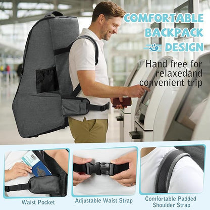 RAINSMORE Car Seat Travel Bag for Airplane Padded Carseat Backpack Heavy-duty Car Seat Cover for Air Travel Infant Car Seat Carrier Bag with Shoulder & Waist Strap, Fits Most Car Seat & Booster Seats