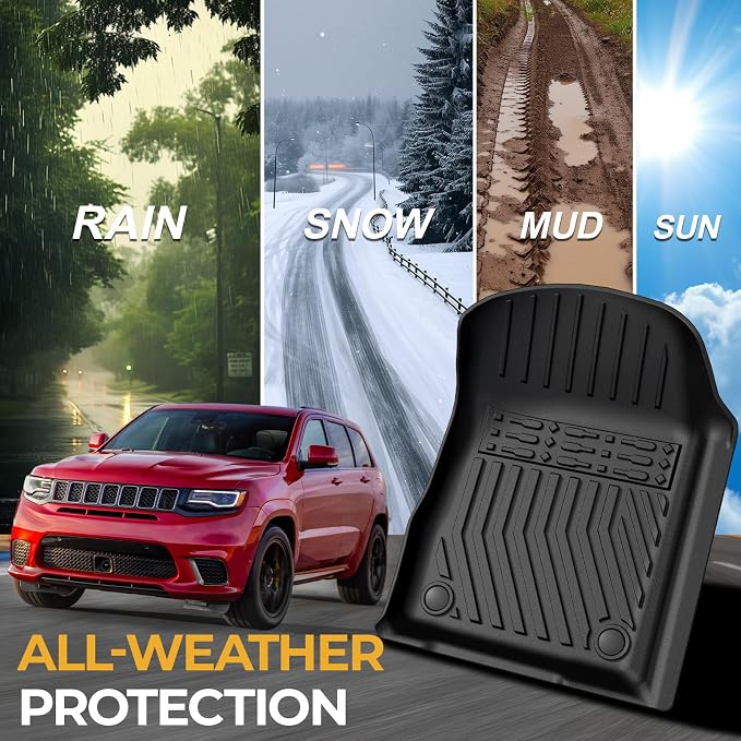 Floor Mats for Jeep Grand Cherokee 2011-2021 & 2022 (Not for WL), All Weather Floor Mats Trunk Cargo Liner with Backrest Protectors and Door Sill Guards Accessories, Full Coverage Set