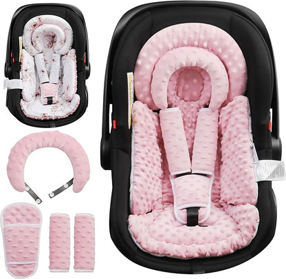 BOMOLOUR Infant Car Seat Insert with Removable Cushion for Baby Preemie Newborn Infant, Reversible carseat Insert Head Body Support Fits for Stroller, Baby Swing, Rocker, Bouncer, Bassinet - Pink