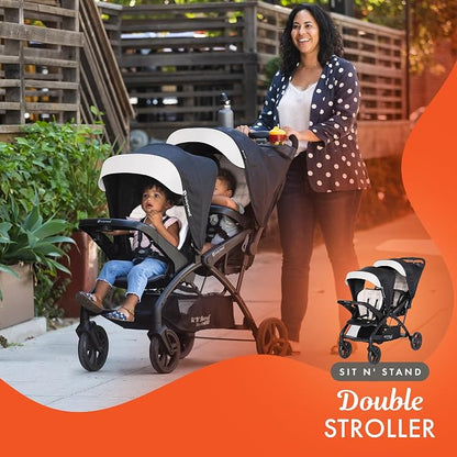 Baby Trend Sit N' Stand Tandem Double Stroller 2.0 DLX and EZ-Lift Plus Car Seat Set with 5 Point Safety Harnesses and Cozy Cover, Modern Khaki