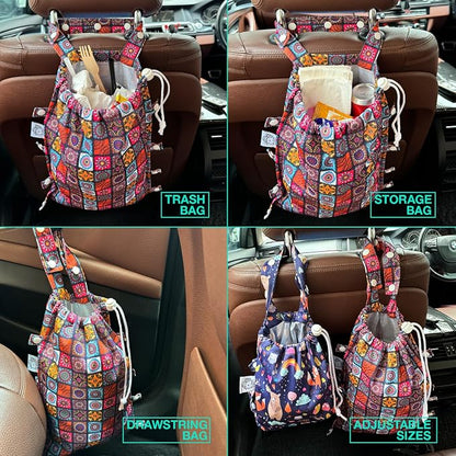 Leak-Proof Waterproof Car Trash Bag Foldable Multipurpose Trash bin Container Storage Cute Grocery Organizer Bag for Automotive Front or Back Seat in Cars SUVs and Trucks (Batik)