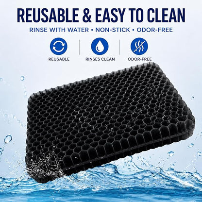 Gel Seat Cushion for Long Sitting – Double-Layer Honeycomb Cooling Chair Pad, Thick Supportive Gel Cushion with Breathable Non-Slip Cover for Office Chair, Car, Wheelchair & Long Sitting（Black）