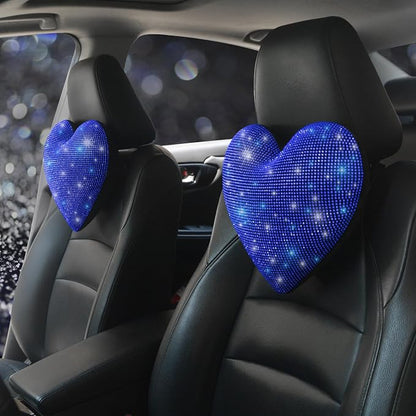 Car Bling Pillows Automobile Headrest Neck Pillow Shiny Diamond Interior Accessories for Women, Girls and Ladies Car Nevk Pillow Rhinestone Universal Fit Blue 2 Pieces