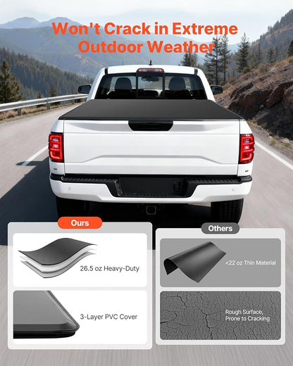 VEVOR Soft Tri-Fold Truck Bed Tonneau Cover, Compatible with 2015-2025 Ford F-150 5.5 ft (67.1 in) Bed, Waterproof Soft Folding Truck Tonneau Cover with 3-Layer PVC and Aluminum Alloy Support Bar