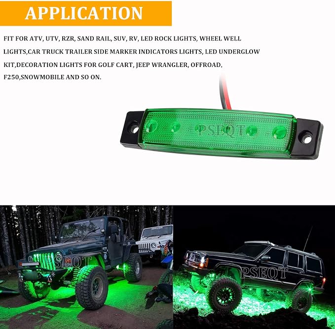 PSEQT 10 Pcs LED Rock Strip Lights Car Underglow Wheel Fender Well Lighting Kits Waterproof for Golf Cart Wrangler Offroad Truck RV UTV ATV Snowmobile (Green)
