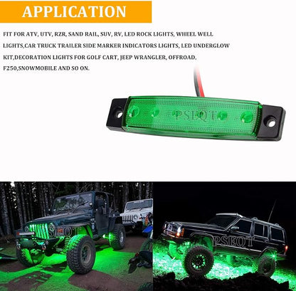 PSEQT 10 Pcs LED Rock Strip Lights Car Underglow Wheel Fender Well Lighting Kits Waterproof for Golf Cart Wrangler Offroad Truck RV UTV ATV Snowmobile (Green)