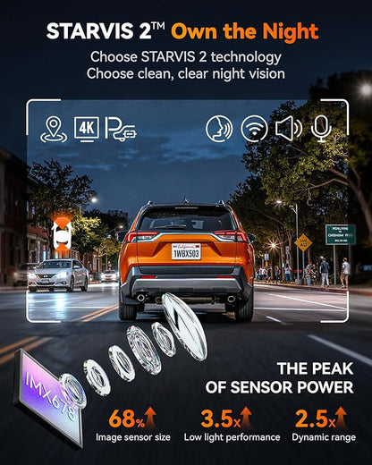 WOLFBOX X5 Duo 4K+2.5K Dash Cam Anti-Shake, 8MP STARVIS 2 IMX678 IMX675, Dual Car Camera Front and Rear, 5.8GHz Wi-Fi GPS, Included 64GB Card, Voice Control, Touch Screen, Parking Mode