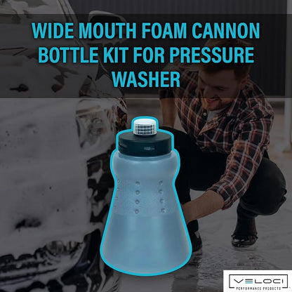 MTM Hydro Wide Mouth Foam Cannon Bottle Kit for Pressure Washer with Cap, Adapter and Filter, Plastic, 32 oz.