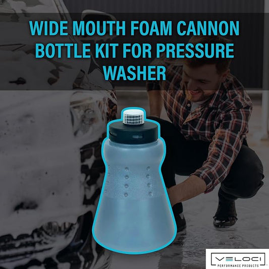MTM Hydro Wide Mouth Foam Cannon Bottle Kit for Pressure Washer with Cap, Adapter and Filter, Plastic, 32 oz.