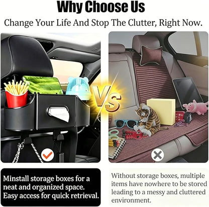 Back Seat Car Organizer,4 in 1 Multifunctional Car Back Seat Storage Box with Drink Cup Holder Tissue Box, for Hold Phone,Snacks, Drinks, Handbag-Black