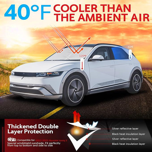 KAYZT Windshield Sun Shade for 2022-2025 2026 Hyun-dai Ioniq 5 Foldable Sunshade Front Window Custom Fit Car Accessories