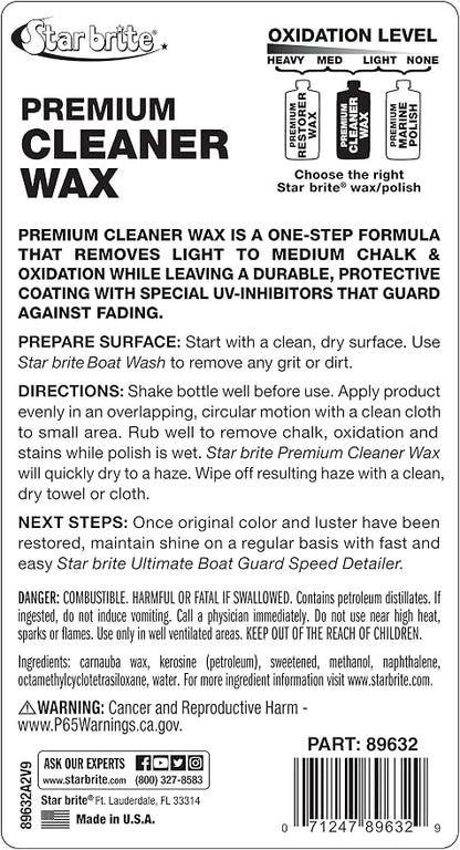 STAR BRITE One-Step Cleaner Wax with UV Protection - Removes Chalk & Oxidation from Fiberglass, Metals & Painted Surfaces