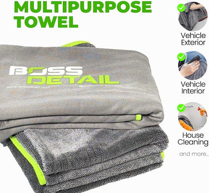 Twist Drying Towel Super Absorbent 600GSM - 35.4'' x 23.6'' inches, Gray Color, Rapid Drying, Large Cleaning, Lint-Free Detailing, High Absorption Microfiber Towels for Cars (1)