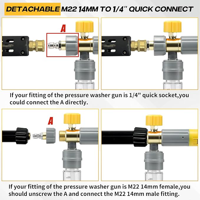 M MINGLE Mini Foam Cannon for Pressure Washer, Magnetic Foam Cannon with Dual Connector, Undiluted Foam Blaster with 5 Nozzle Tips, 1/4 Inch Quick Connect