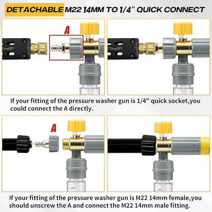 M MINGLE Mini Foam Cannon for Pressure Washer, Magnetic Foam Cannon with Dual Connector, Undiluted Foam Blaster with 5 Nozzle Tips, 1/4 Inch Quick Connect