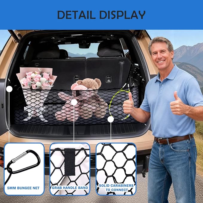 Envelope Style Cargo Net for Kia Telluride 2022-2024 2025 2026 Accessories, Trunk SUV Mesh Cargo Net, Upgraded 5mm Bungee & Double-Layer Nylon Storage Tailgate Netting Grocery&Tools Holder Organizer