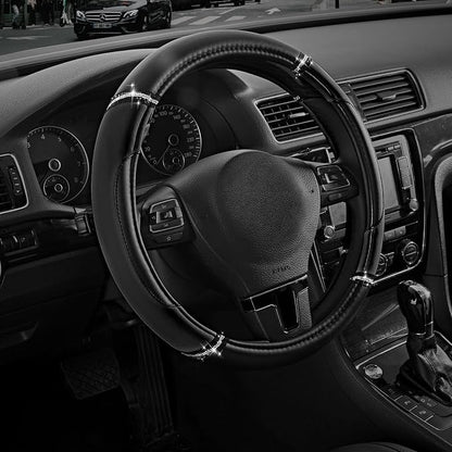 Road Comforts Leather Steering Wheel Cover - Made with PVC Leather - Anti-Slip, Universal Fit 14 1/2 inches to 15 inches - Black