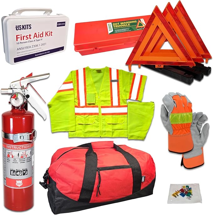 DOT Compliant Highway Truck Kit with Hi-Vis Class 3 Safety Vest, Ideal for Truck Drivers, Delivery Drivers and Construction Workers on Highways
