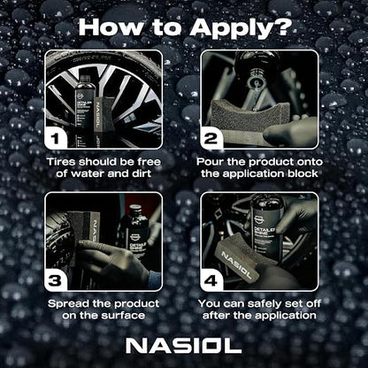 Nasiol DetailerShine Tire Gel, Long Lasting Shiny Tire Dressing, Deeper&Richer Black, Ultimate UV Protection, Easy Application, Non-Greasy Formula 16.9 fl oz