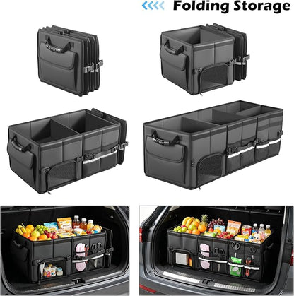 Trunk Organizer Car Organizer Leather Storage Box Foldable Trunk Organizer for SUVs & Sedans Sturdy Car Organization for Car Accessories, Tools, Sundries, Collapsible and Adjustable, 35.5 Inch