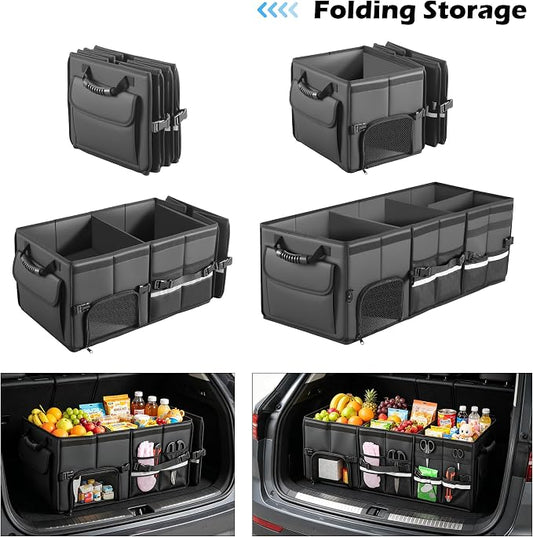 Trunk Organizer Car Organizer Leather Storage Box Foldable Trunk Organizer for SUVs & Sedans Sturdy Car Organization for Car Accessories, Tools, Sundries, Collapsible and Adjustable, 35.5 Inch