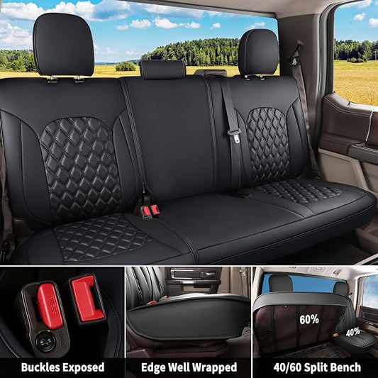 Huidasource Tacoma Rear Bench Car Seat Covers, Black Leather Back Row Seat Cushion Cover Fit for Toyota Tacoma 2016-2023 Double & Crew Cab SR SR5 Limited TRD Sport/Pro/Off Road (Back Row/Black)
