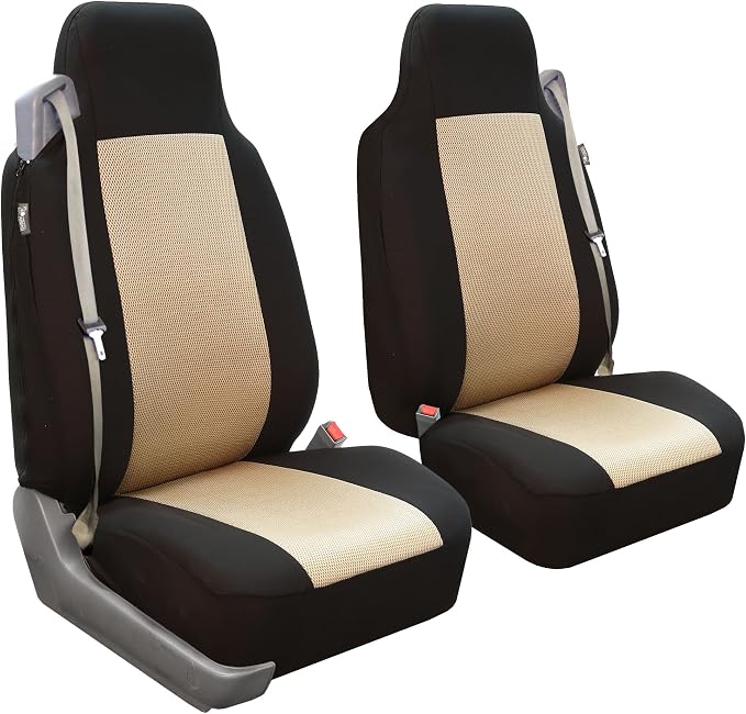FH Group All Purpose Flat Cloth Car Seat Covers for Bucket Seats, 2 Piece Universal Fit, Washable Seat Covers for SUV, Sedan, Van - Front Set Beige