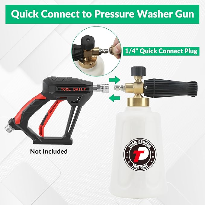 Tool Daily Foam Cannon for Pressure Washer with Car Wash Soap, Adjustable Snow Foam Lance, Additional Orifice Nozzle 1.1mm, 1/4" Quick Connect