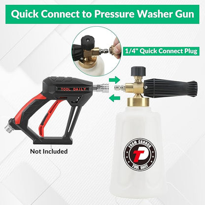 Tool Daily Foam Cannon for Pressure Washer with Car Wash Soap, Adjustable Snow Foam Lance, Additional Orifice Nozzle 1.1mm, 1/4" Quick Connect
