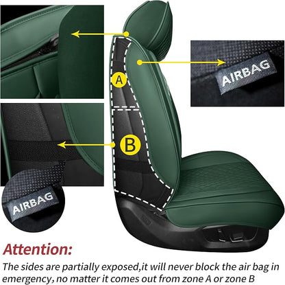 Front Car Seat Covers Set of 2,3D Contoured with Lumbar Support Waterproof Nappa Leather Automotive Seat Covers for SUV Truck Sedan,Universal Anti-Slip Seat Cover with Backrest Style2 Dark Green