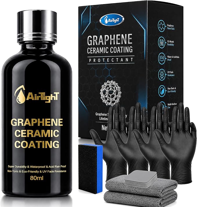 AirTighT Advanced Graphene Ceramic Coating for Cars, 80ml | Ultra-hydrophobic paint protection for cars, boats, RVs & motorcycles; helps resist scratches, UV, dirt, stains & water spots