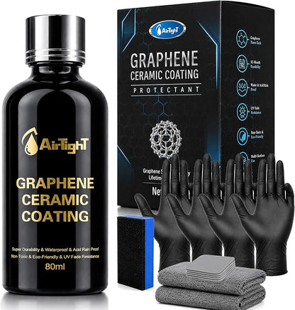 AirTighT Advanced Graphene Ceramic Coating for Cars, 80ml | Ultra-hydrophobic paint protection for cars, boats, RVs & motorcycles; helps resist scratches, UV, dirt, stains & water spots