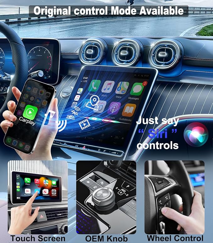 Wireless CarPlay Adapter for iPhone (2025 Upgrade) Converts Wired to Wireless Car Play Adapter, Mini Size Plug and Play, Compatible with iOS 10+ & OTA Updates - Black