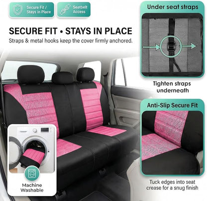 FH Group Automotive Car Seat Covers Rear Set Premium 3D Air Mesh Seat Covers, Airbag Compatible and Split Bench Cover Universal Fit Interior Accessories for Cars Trucks and SUVs - Pink