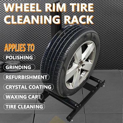 Rolling Wheel Detailing Stand – Heavy-Duty Tire Cleaning and Polishing Roller with 3-Way Rotating Rollers for Ceramic Coating, Tire Shine, Car Wheel Wash – Garage Accessory for Auto Detailers