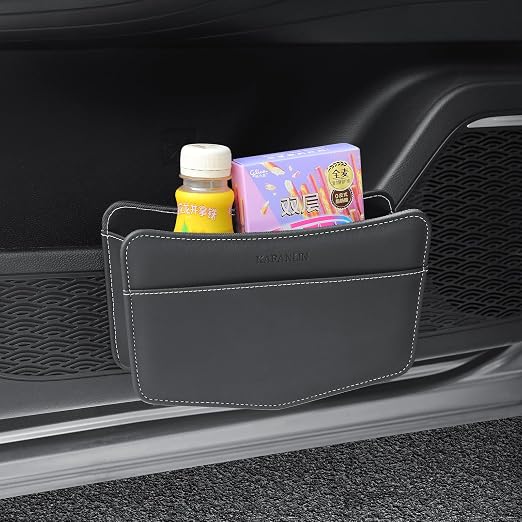 Car Trash Can Small Leather Vehicle Trash Bin Car Dustbin Garbage Organizer Holder with Trash Bag Foldable Mini Cars Storage Bag Container for Auto SUV Van Trucks (Black,Clip on)