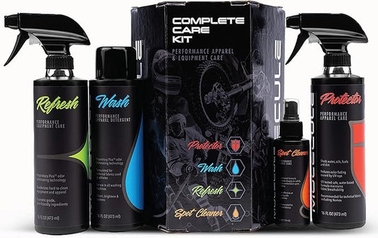 Molecule Complete Care Kit | Performance Apparel Care |16 Ounce Wash, Refresh, and Protector | 4 Ounce Spot Cleaner | Cleans, Protects, and Deodorizes Race Suits | Removes & Repels Stains | 1 Kit