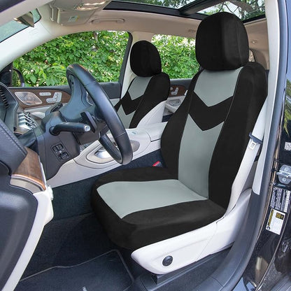 Universal Fit Chevron Flat Cloth Car Seat Covers Full Set - Gray