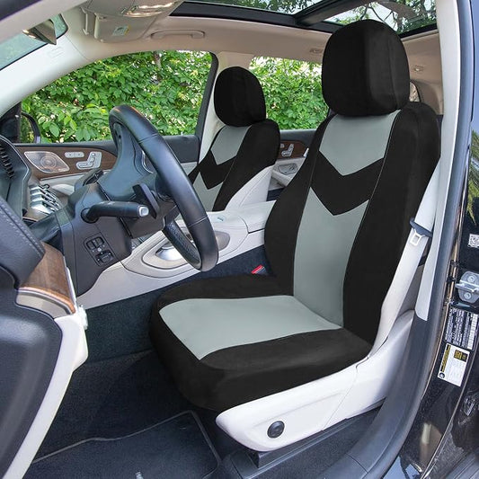 Universal Fit Chevron Flat Cloth Car Seat Covers Full Set - Gray
