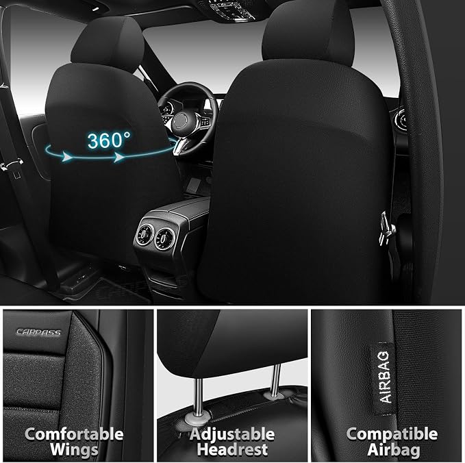 CAR PASS Memory Foam Seat Covers Front, Airy Cool Mesh Thick Car Seat Covers, Leather Car Seat Covers Front Seats Airbag Compatible, Universal Automotive Comfort for Cars, Trucks, SUV, Charcoal Gray