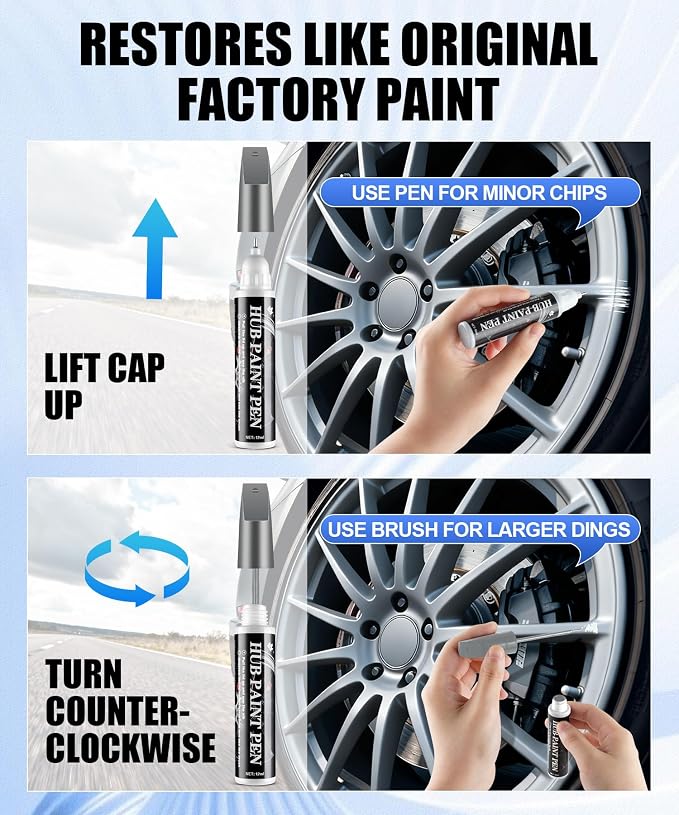 Amiss Full Matte Gray Rim Repair Kit, Wheel Paint and Rim Paint Touch Up Pen for Curb Rash, Universal Alloy Wheel Scratch Repair for Scratches and Scuffs, Car Accessories (Full Matte Gray)