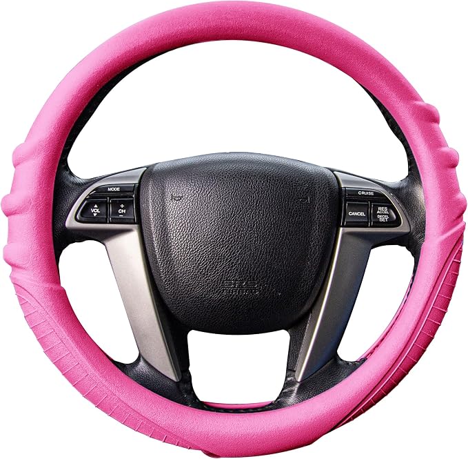 FH Group Universal Fit Silicone with Grip and Pattern Massaging Grip Steering Wheel Cover fits most Cars, SUVs, Trucks, and Vans Baby Pink