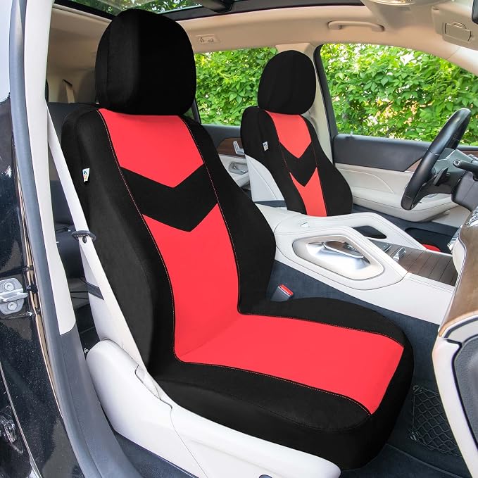 Universal Fit Chevron Flat Cloth Car Seat Covers Full Set - Red