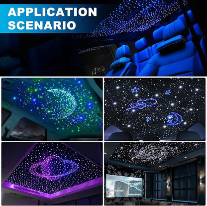 4 Colors 32W Twinkle Car Starlight Headliner Kit 500pcs*0.03in*13.1ft with APP&RF Remote, RGBW Fiber Optic Strands Star Roof Lights,4 Port Engine Sound Activated Ceiling Star Lights for Home/Car Decor